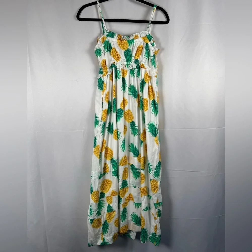 J‎ Crew Pineapple Ruffle Maxi Dress Size 4 Summer Beachy Resort Square Neck Vaca